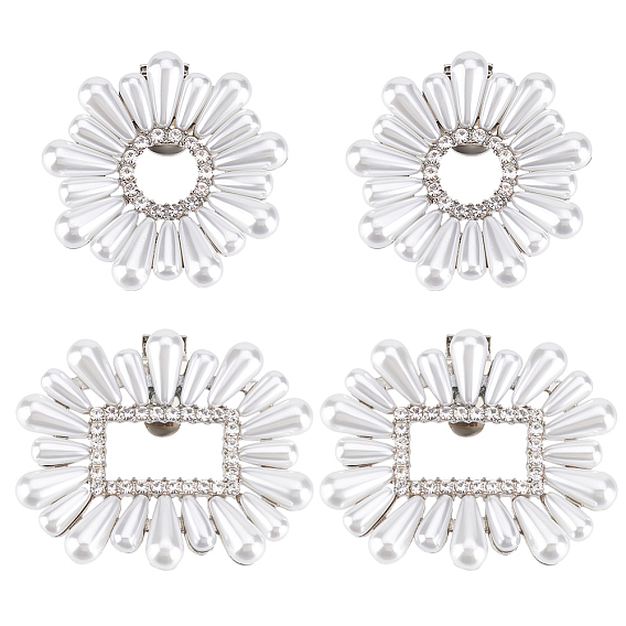 4 шт. 2 стили цветок и прямоугольник съемные литые стразы пряжки для обуви клипсы, с бусинами из ПВХ, имитирующим жемчуг