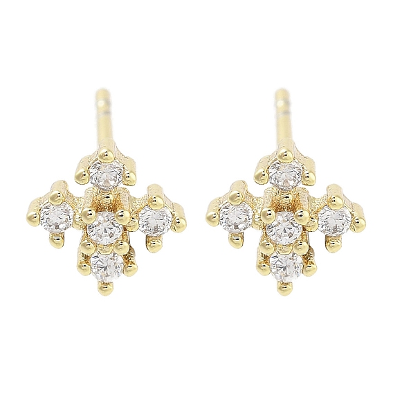 Brass Micro Pave Clear Cubic Zirconia Studs Earring, Flower