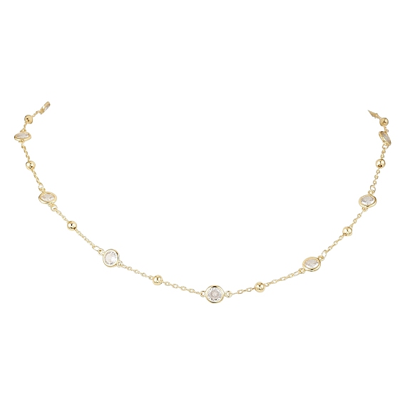 Латунные ожерелья-сателлиты, латунные прозрачные кубические цирконии плоские круглые звенья ожерелья