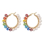 Shell Pearl & Evil Eye Lampwork Beaded Hoop Earrings, Gold Plated 304 Stainless Steel Wire Wrap Jewelry for Women