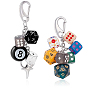 2Pcs 2 Styles Dice Billiards Acrylic Pendant Decorations, with Alloy Clasps