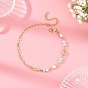 Faceted Cube Natural Larimar Brass Paperclip Chain Anklets with Natural Pearl for Women