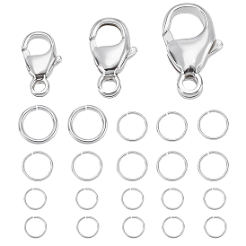 3Pcs 3 Styles 925 Sterling Silver Lobster Claw Clasps, with 20Pcs Jump Ring