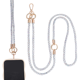 1 Set Rhinestone Name Card Straps, with Alloy Finding & Cell Phone Lanyard Tether, Golden, Rectangle