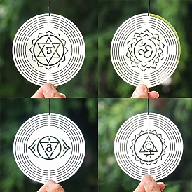Chakra Theme Stainless Steel 3D Rotating Wind Spinners, for Outdoor Garden Hanging Decoration
