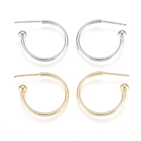 Brass Stud Earrings, Half Hoop Earrings, with 925 Sterling Silver Pin, Long-Lasting Plated
