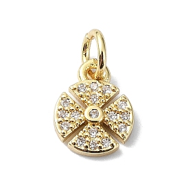 Brass Micro Pave Claer Cubic Zirconia Charms, with Jump Ring, Flower