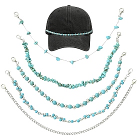 Цепочка из цинкового сплава с имитацией жемчуга из АБС-пластика, железом и синтетической бирюзой.