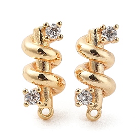 Brass with Clear Cubic Zirconia Stud Earring Findings, Spring