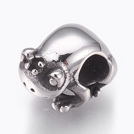 316 Surgical Stainless Steel European Beads, Large Hole Beads, Frog