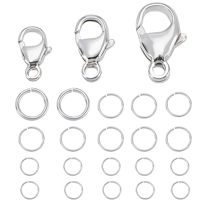 3Pcs 3 Styles 925 Sterling Silver Lobster Claw Clasps, with 20Pcs Jump Ring