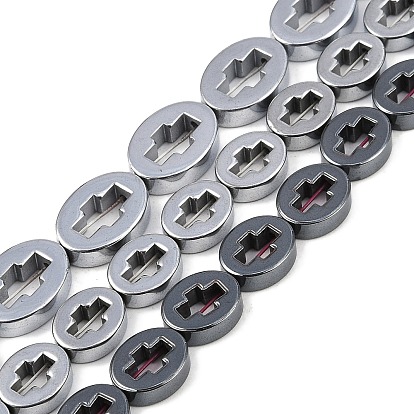 Гальванические нити из синтетических немагнитных гематитовых бусин, овал с полым крестом