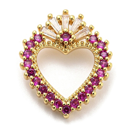 Brass Cubic Zirconia Pendants, with Jump Ring, Long-Lasting Plated, Lead Free & Cadmium Free, Heart