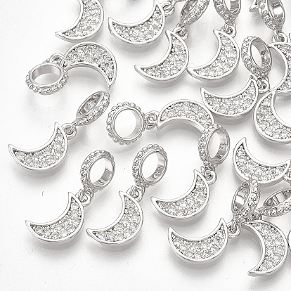 Латунное микропейв с кубическим цирконием европейские подвески с подвесками, Подвески с большими отверстиями, без кадмия, без никеля и без свинца, луна, прозрачные