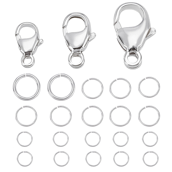 3Pcs 3 Styles 925 Sterling Silver Lobster Claw Clasps, with 20Pcs Jump Ring