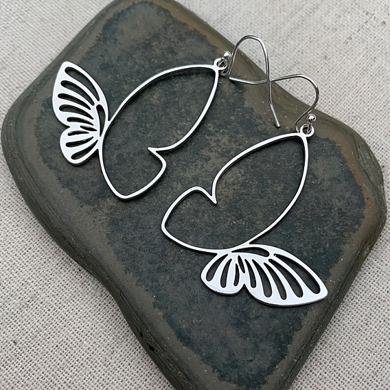 Полые серьги-подвески из сплава в форме бабочки