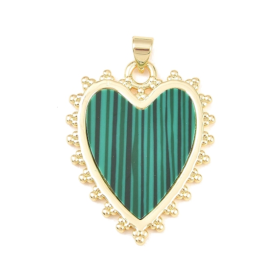 Синтетического малахита подвески, подвески в форме сердца с латунной оправой, долговечный, стойки покрытие, без свинца и без кадмия