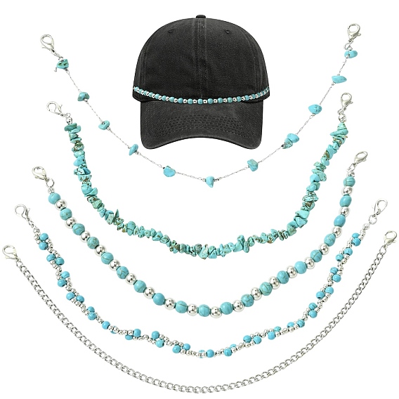 Цепочка из цинкового сплава с имитацией жемчуга из АБС-пластика, железом и синтетической бирюзой.