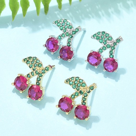 Латунные микро проложить серьги стержня кубического циркония, стойки покрытие, долговечный, без свинца и без кадмия, вишня