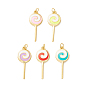Rack Plating Brass Pendants, with Enamel & Jump Ring, Cadmium Free & Lead Free, Real 18K Gold Plated, Lollipop