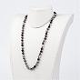 Natural Black Silk Stone/Netstone Necklaces, Beaded Necklaces, Frosted, 35.8 inch 