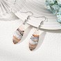 Серьги-подвески из натурального аметиста, кружевного агата и латуни., слеза, платина