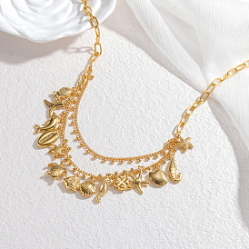 Пляжный морской пейзаж 304 ожерелье-нагрудник из нержавеющей стали с двойным слоем в виде морского конька, морской звезды, дельфина и кисточки для женщин