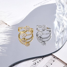 Кольца-манжеты из латуни с микропаве, прозрачные кубические циркония, плоские круглые кольца для женщин, долговечный, стойки покрытие, не содержит кадмия и углеводов