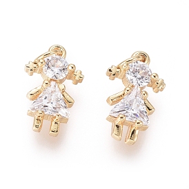 Brass Charms, with Clear Cubic Zirconia and Jump Rings, Girl