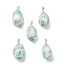 Natural Sea Shell Pendants, Oval Charms, with Platinum Tone Brass and Alloy Findings
