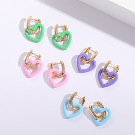 Retro Heart-shaped 14k Earrings with Geometric Design for Fashionable Women