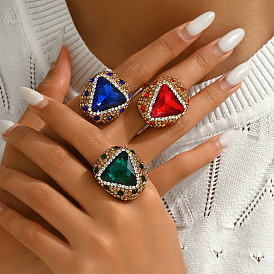 Unique Brass Triangle Ring with Rhinestone for Women