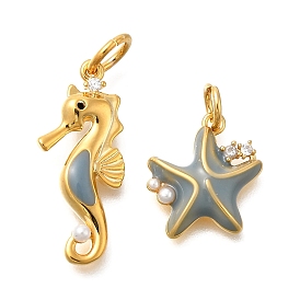 Латунные микро проложить кубического циркония подвески, с эмалью и пластиковой жемчужиной, с целью перехода в кольце