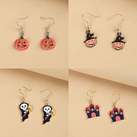 Cute Pumpkin Ghost Castle Earrings for Halloween Costume Party