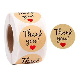 Round Dot Self Adhesive Kraft Paper Stickers, Word Thank You Gift Decals for Party, Decorative Presents