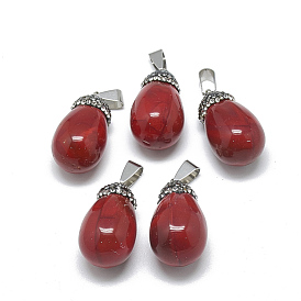 Natural White Jade Pendants, with Rhinestone and Brass Findings, Dyed, Drop, Platinum, Jet