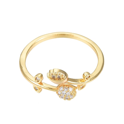 Открытое кольцо-манжета с прозрачным кубическим цирконием и цветком тюльпана, латунные украшения для женщин, без никеля 