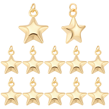 12 piezas colgantes de latón, encantos estrella, con anillos de salto