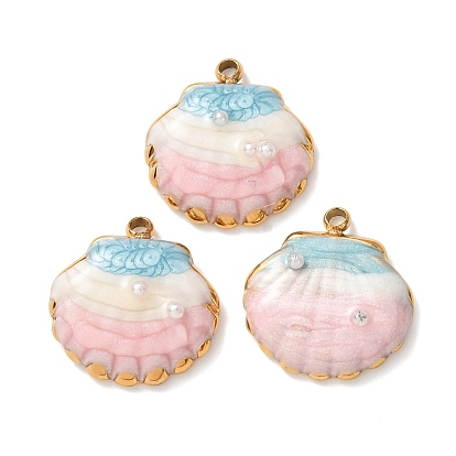 304 нержавеющей стальной эмали подвески, подвески в форме ракушек, с пластиковой жемчужиной