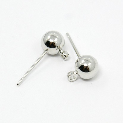 Brass Ball Post Ear Studs, with Loop, 17x6mm, Hole: 1.5mm