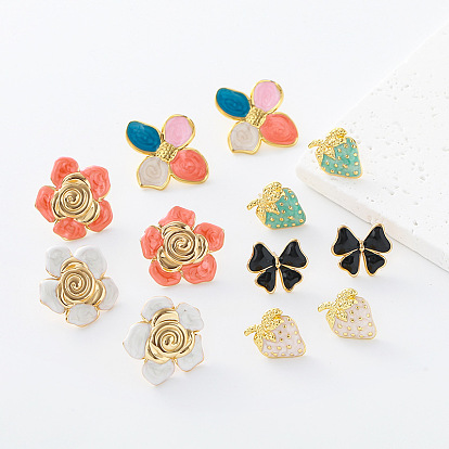304 aretes esmaltados de acero inoxidable para mujer, dorado