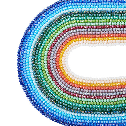 17 пряди 17 цвета гальванических стеклянных бусин пряди, непрозрачный сплошной цвет, с покрытием AB цвета, граненые, рондель