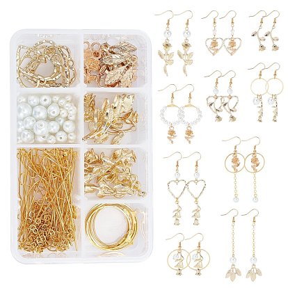 Rose Theme Dangle Earrings DIY Making Kit, Including Alloy Pendants, Glass Beads, Brass Earrings Hooks & Pins & Cable Chains & Linking Rings & Jump Rings