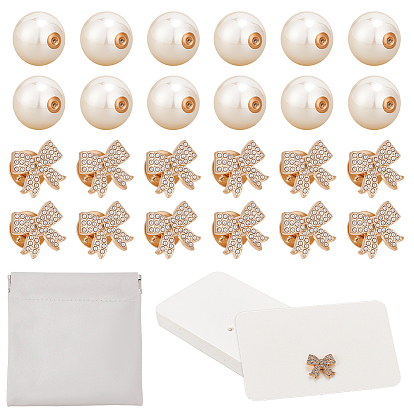 Kit portatarjetas de boda, Incluye 20piezas de tuercas de oreja de imitación de perla de resina, 20 piezas de broches de solapa de aleación de zinc con lazo, 30 Tarjetas rectangulares de papel para exhibir joyas y 1 Bolsas cuadradas de cuero sintético