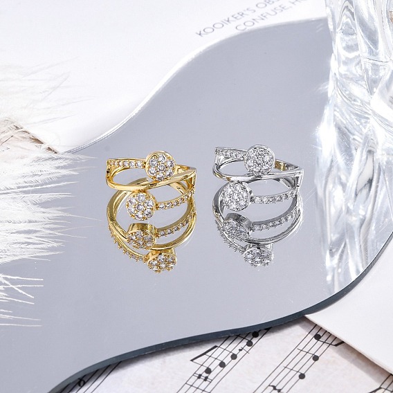 Кольца-манжеты из латуни с микропаве, прозрачные кубические циркония, плоские круглые кольца для женщин, долговечный, стойки покрытие, не содержит кадмия и углеводов