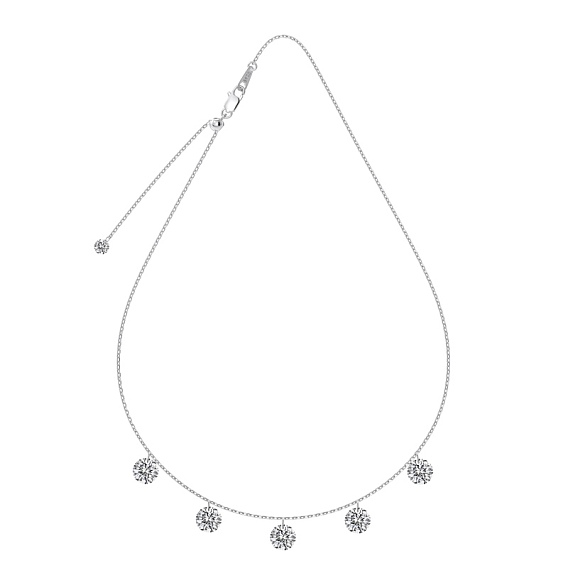 Прозрачный кубический цирконий 5 плоская круглая подвеска 925 ожерелья из стерлингового серебра с цепочкой для женщин, родий