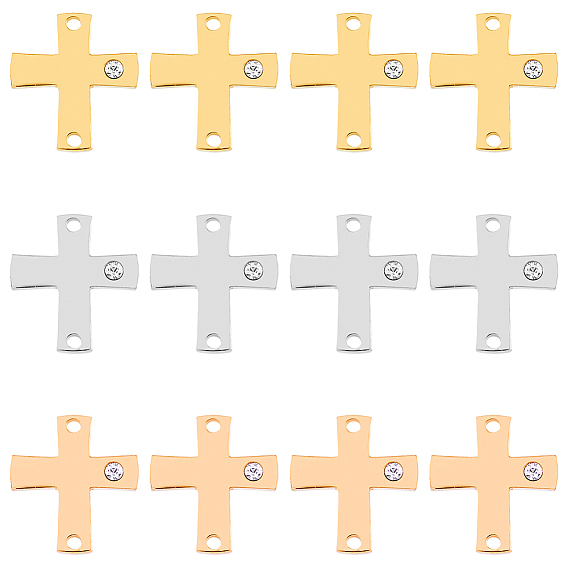 12 шт. 3 цвета 316 хирургическая нержавеющая сталь паве прозрачный кубический цирконий соединительные подвески, религиозные перекрестные ссылки