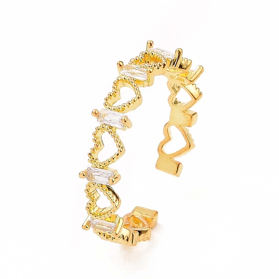 Кольцо-манжета с открытым сердцем из прозрачного кубического циркония, украшения из латуни для женщин