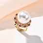 Латунные микропаве кубические цирконии манжеты открытые кольца для женщин, цветок, с пластмассовой жемчужиной abs, без кадмия и без свинца, долговечный, стойки покрытие