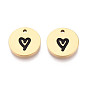 304 Плоское круглое украшение из нержавеющей стали и эмали с подвесками в форме сердца, ионное покрытие (ip)